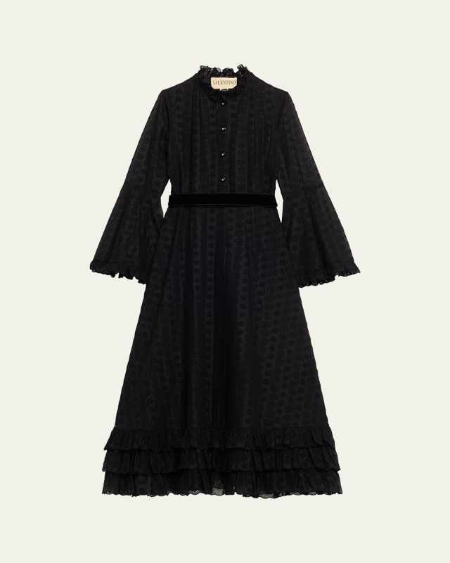 Daisy Sangallo Ruffle Trim Belted Midi Dress